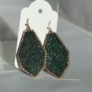 Elegant Faux Geode Green, Purple and Gold Dangle Earrings